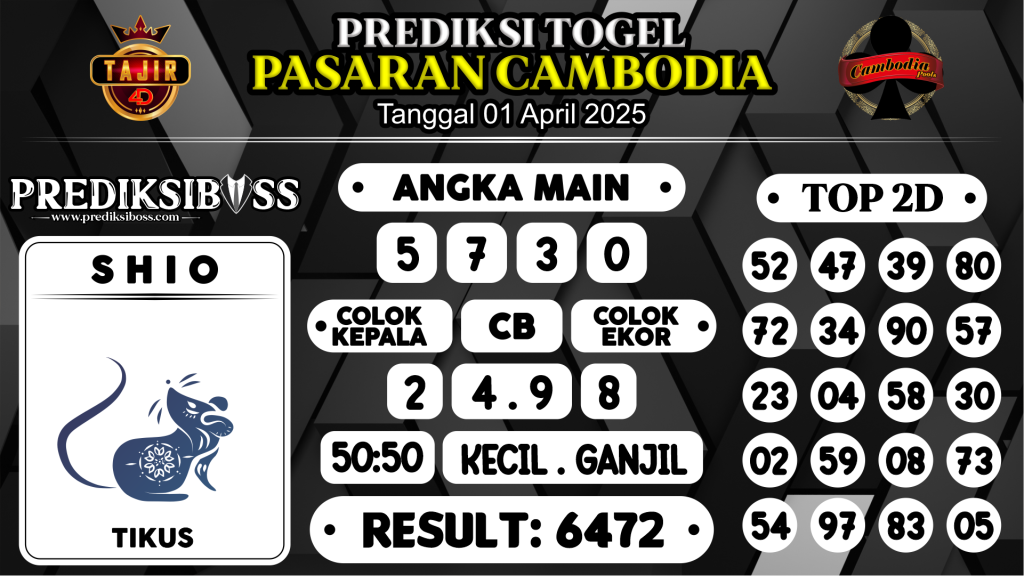 https://prediksibossviva.com/prediksi-boss-togel-cambodia-selasa-01-april-2025/
